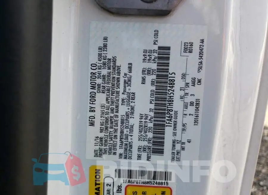 1FA6P8TH8H5248815 Photo# 13