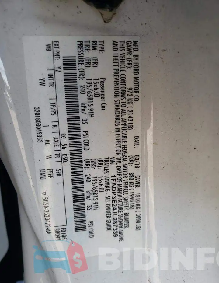 1FADP3E24JL287339 Photo# 12