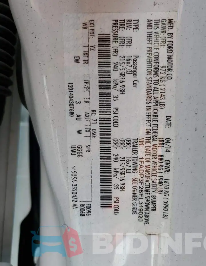 1FADP3F26EL319020 Photo# 12