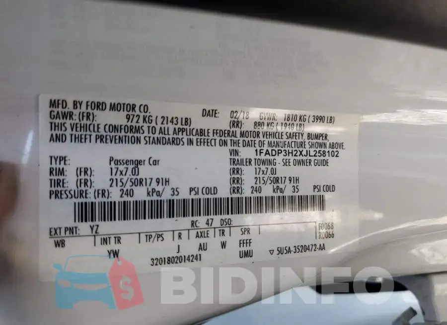 1FADP3H2XJL258102 Photo# 12