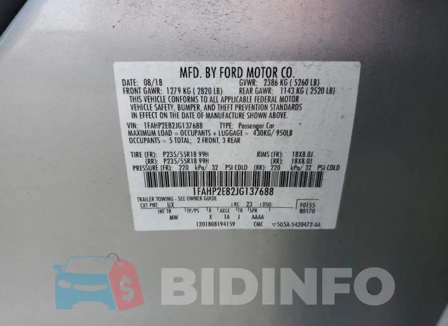 1FAHP2E82JG137688 Photo# 12