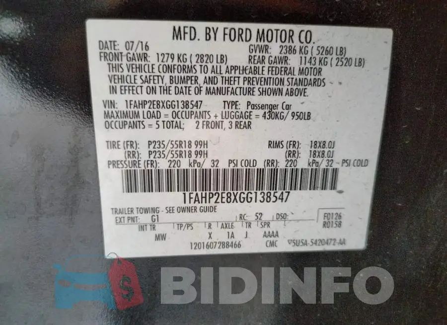 1FAHP2E8XGG138547 Photo# 12