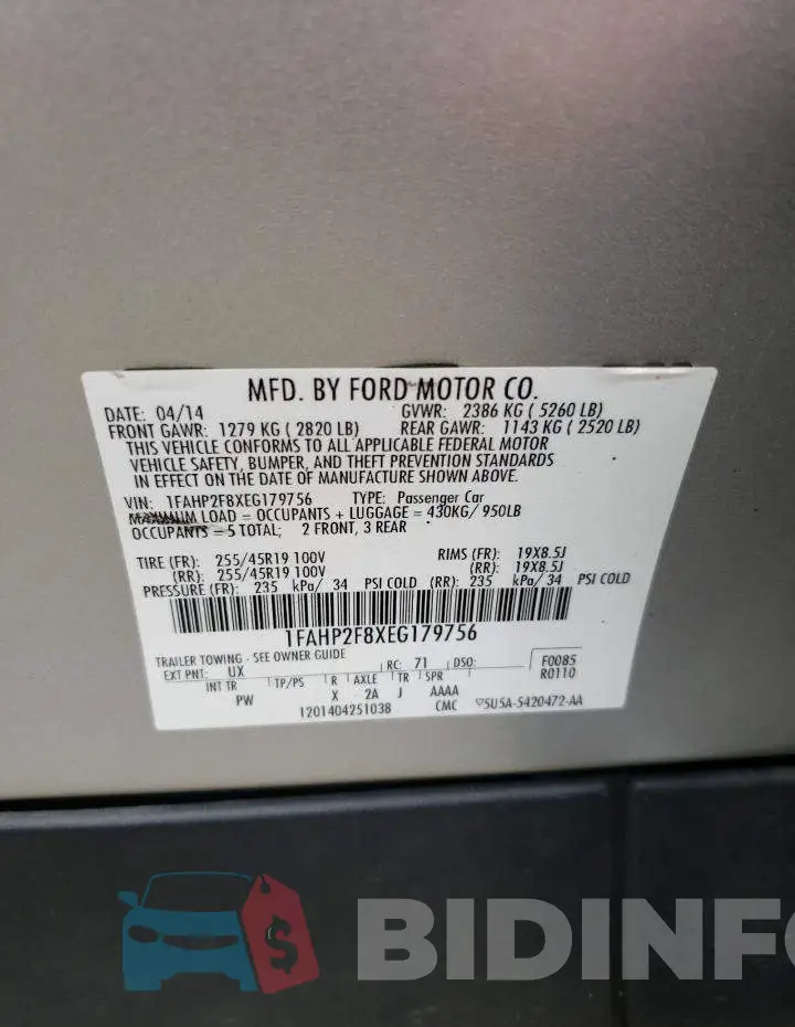 1FAHP2F8XEG179756 Photo# 12
