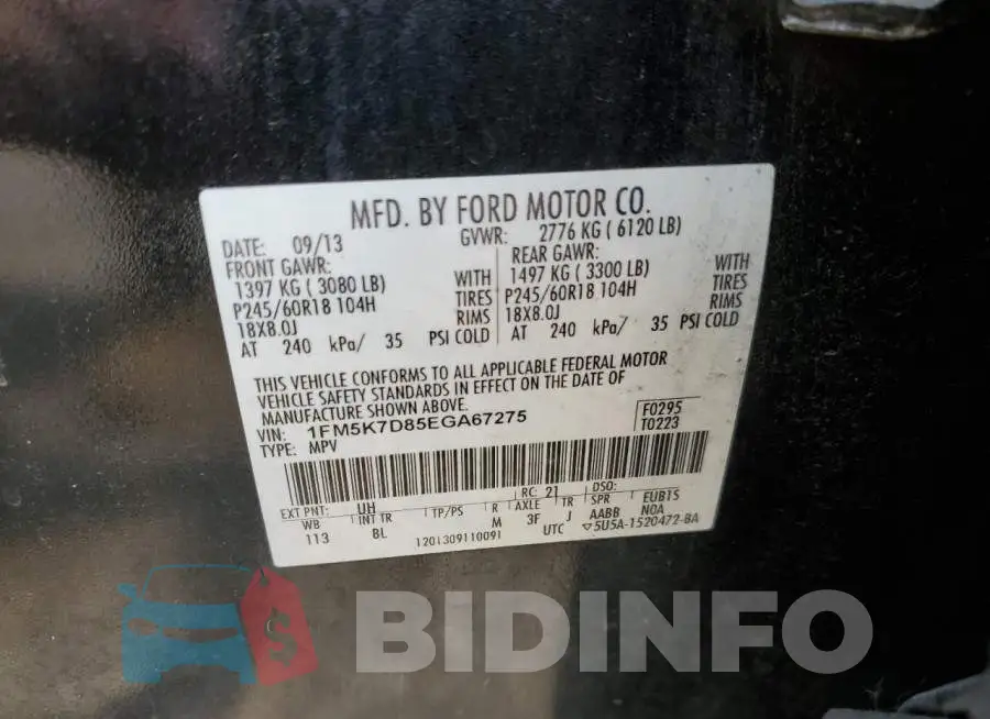 1FM5K7D85EGA67275 Photo# 14