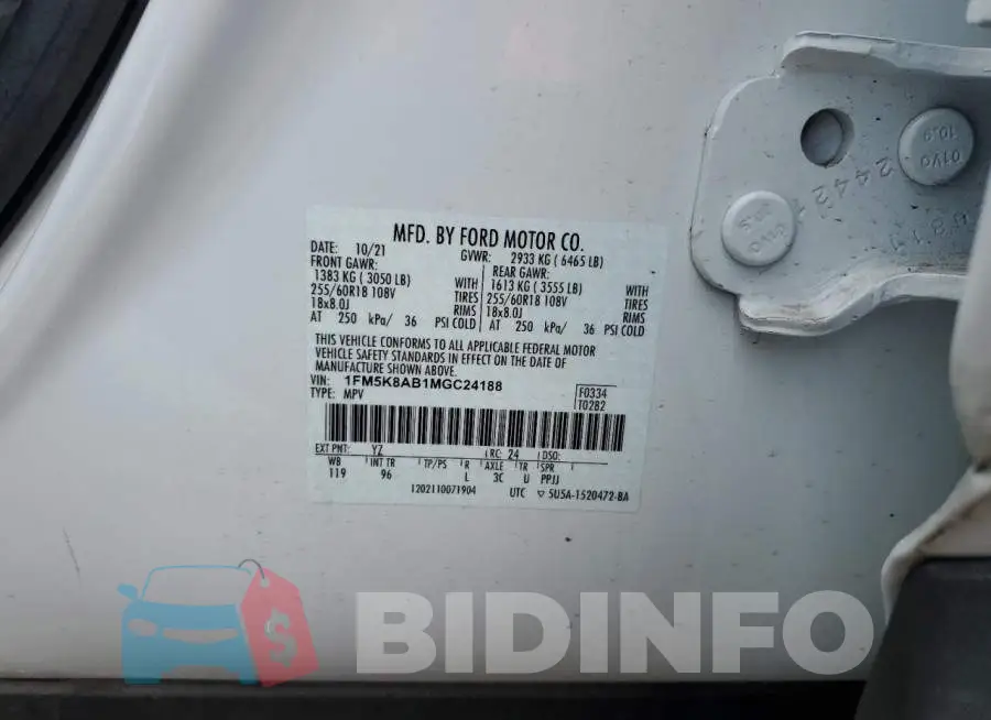 1FM5K8AB1MGC24188 Photo# 13