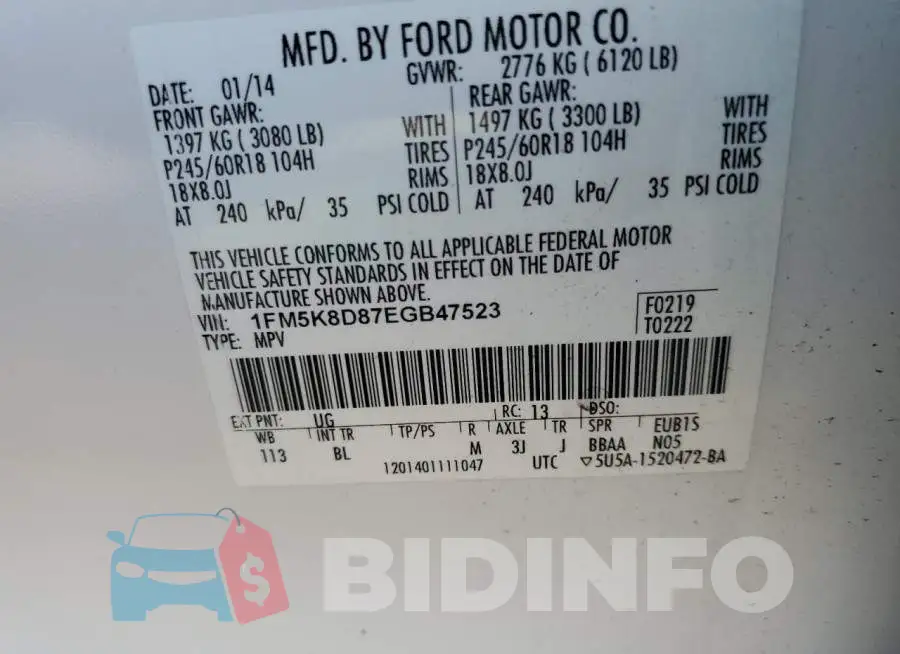 1FM5K8D87EGB47523 Photo# 12