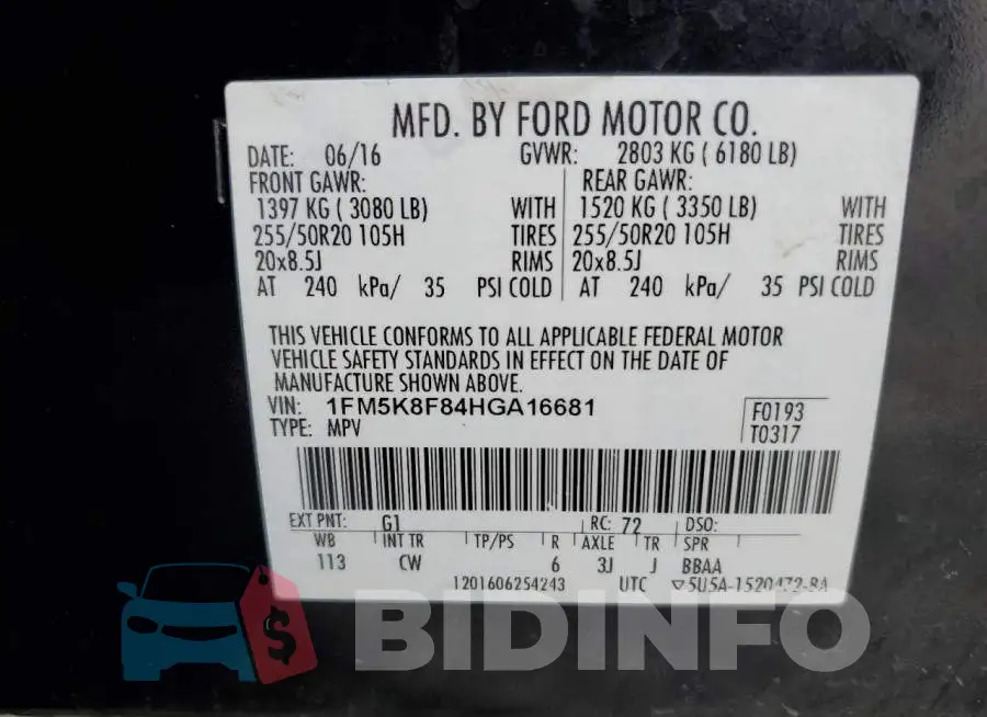 1FM5K8F84HGA16681 Photo# 13