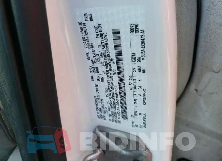 1FMCU0G90GUA54452 Photo# 12