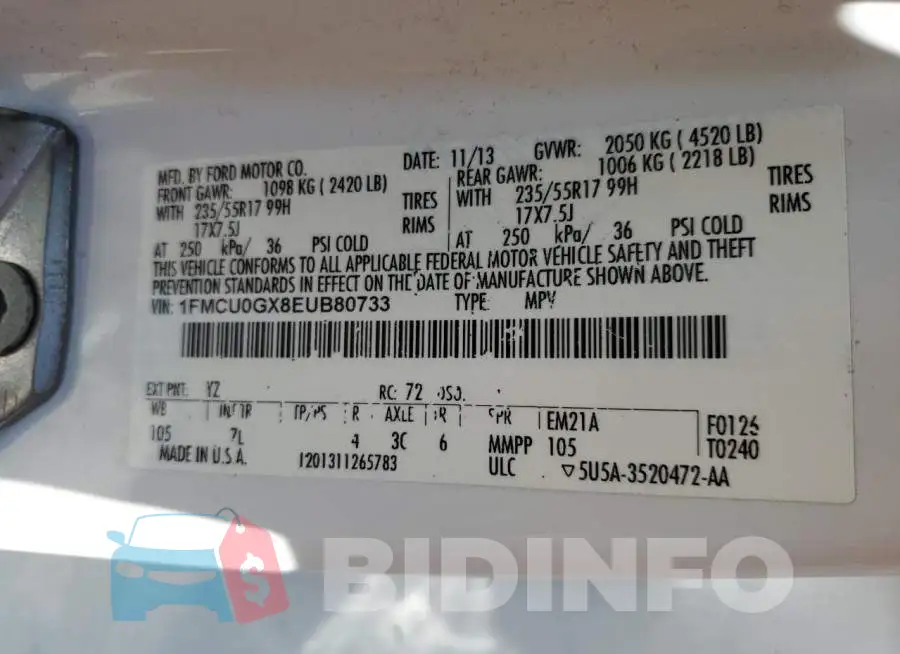 1FMCU0GX8EUB80733 Photo# 12