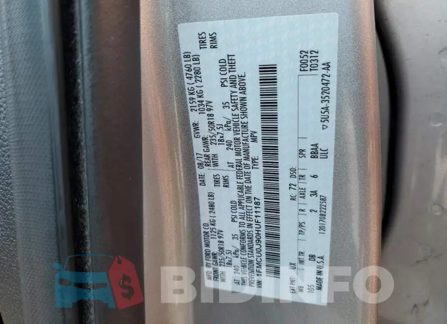 1FMCU0J90HUF11187 Photo# 14