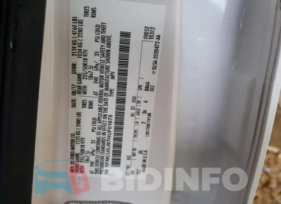 1FMCU0J97HUF01675 Photo# 12