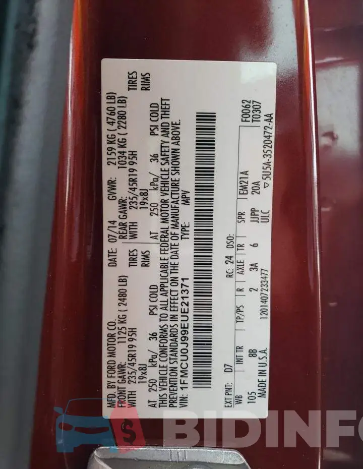 1FMCU0J99EUE21371 Photo# 13