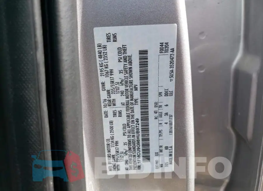 1FMCU9G98HUB97249 Photo# 12