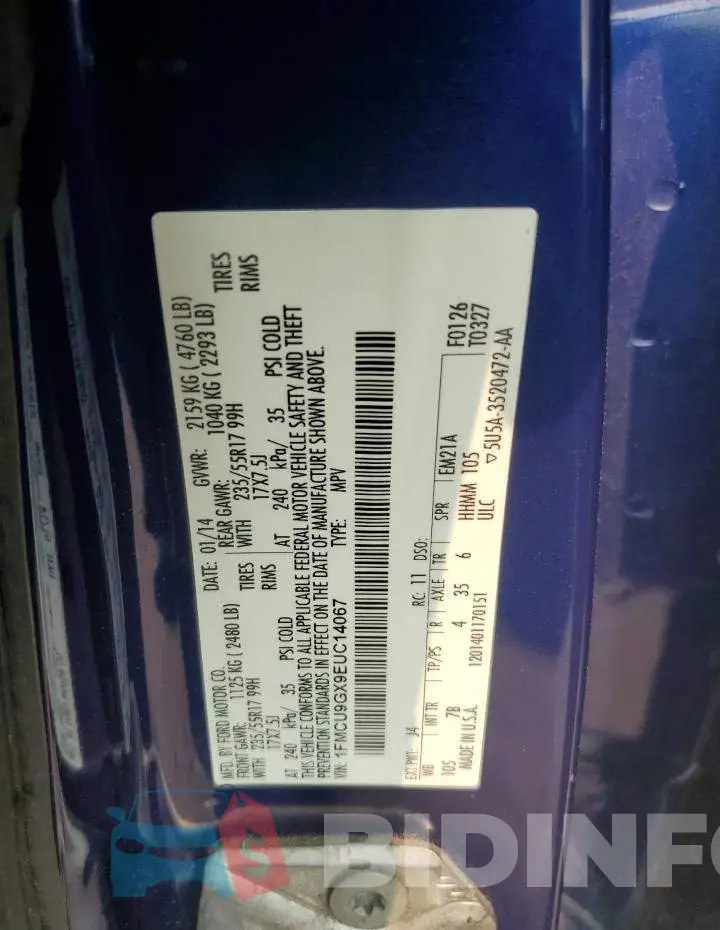 1FMCU9GX9EUC14067 Photo# 12