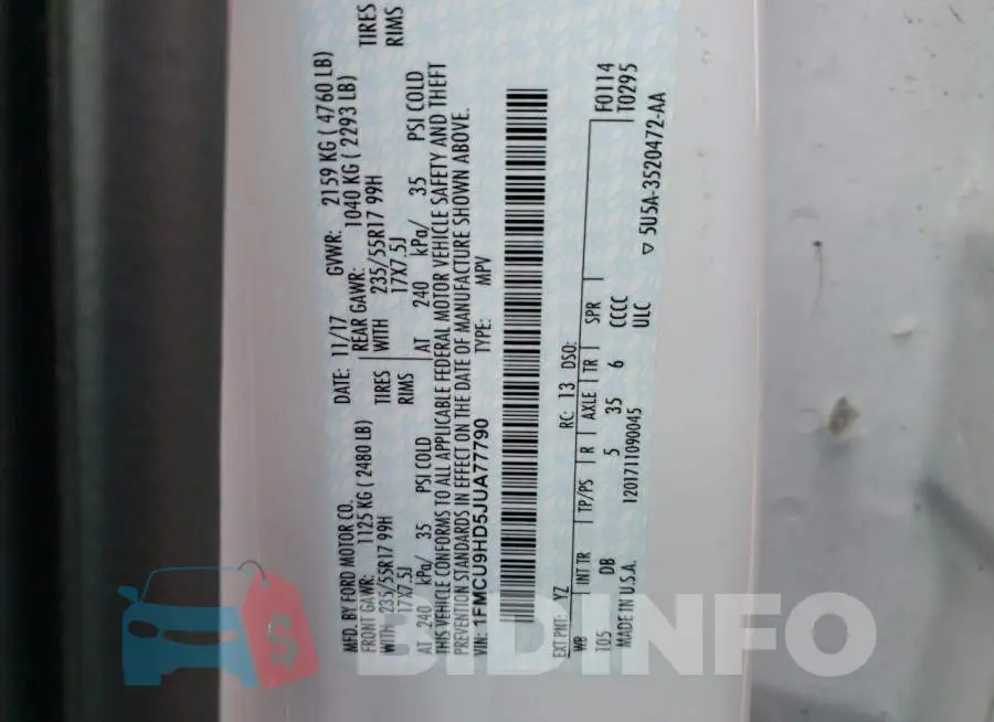 1FMCU9HD5JUA77790 Photo# 13
