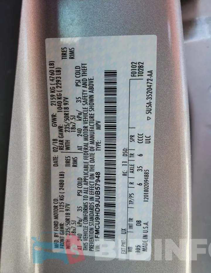 1FMCU9HD9JUB57948 Photo# 14
