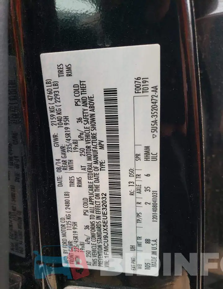 1FMCU9JX5EUE32032 Photo# 13