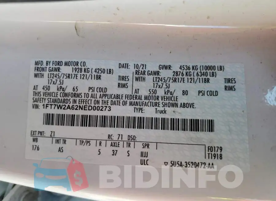 1FT7W2A62NED00273 Photo# 12