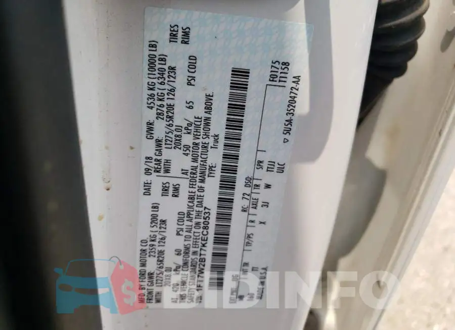 1FT7W2BT7KEC80537 Photo# 12
