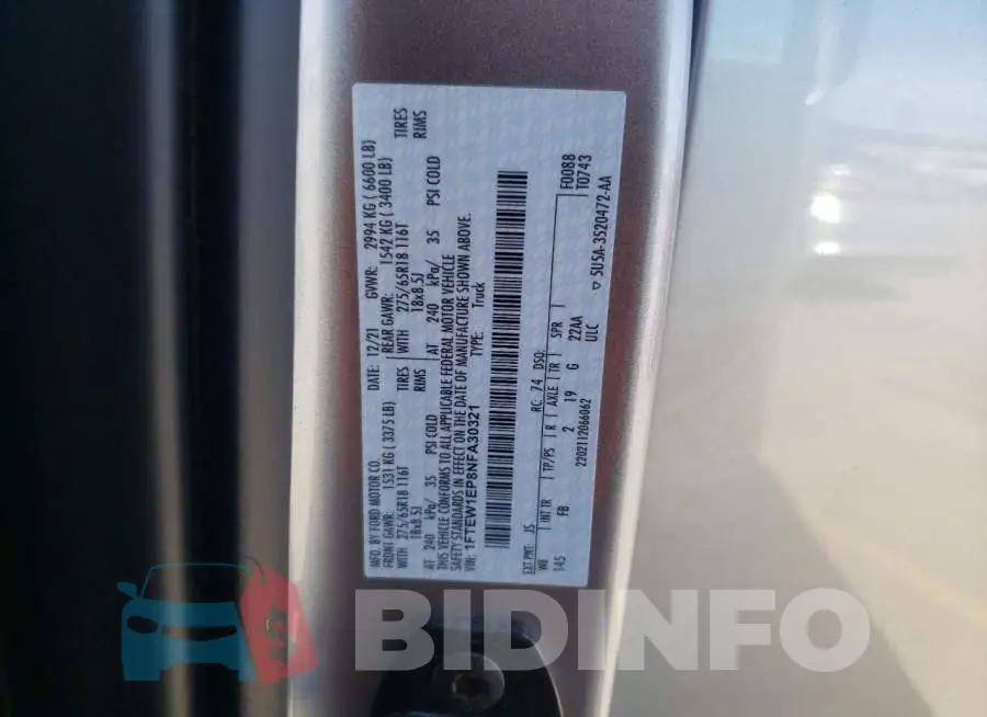 1FTEW1EP8NFA30321 Photo# 13