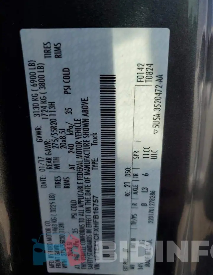 1FTEX1CFXHFB16757 Photo# 12