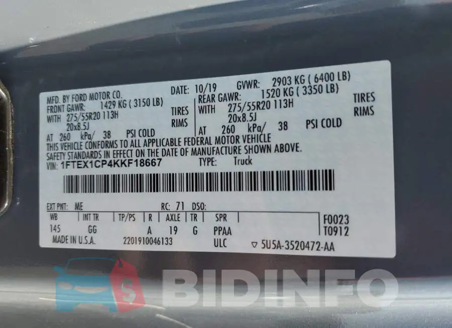 1FTEX1CP4KKF18667 Photo# 12