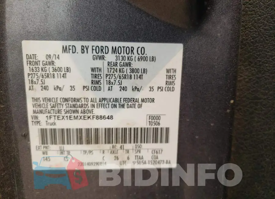 1FTEX1EMXEKF88648 Photo# 12