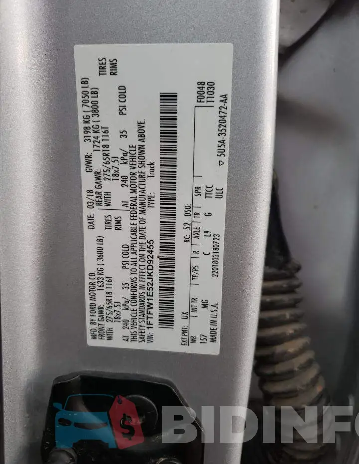 1FTFW1E52JKD92455 Photo# 12