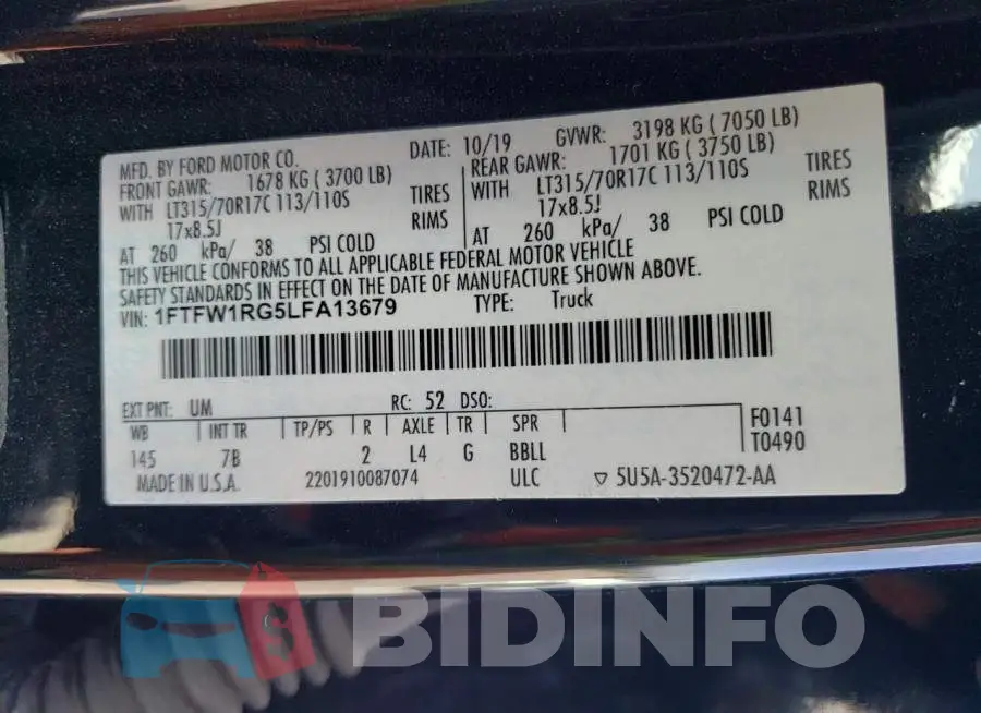 1FTFW1RG5LFA13679 Photo# 13