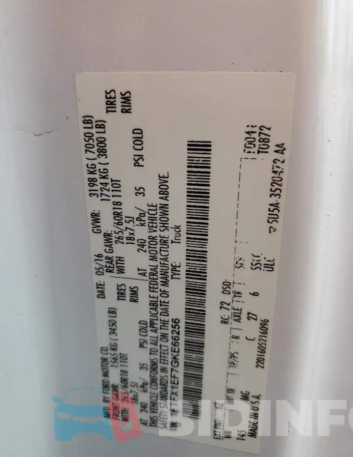 1FTFX1EF7GKE66256 Photo# 12
