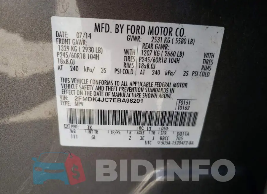 2FMDK4JC7EBA98201 Photo# 13