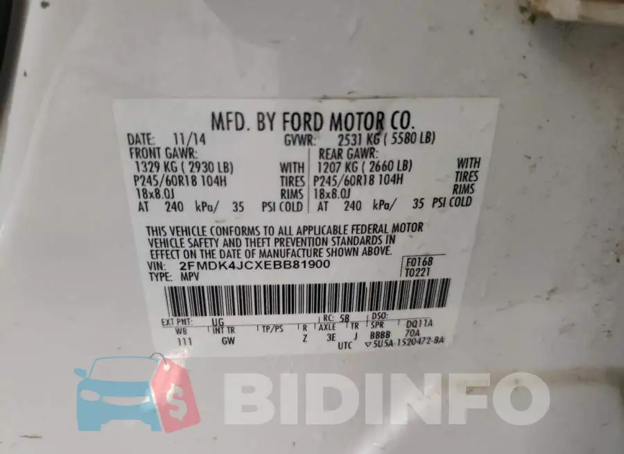 2FMDK4JCXEBB81900 Photo# 13
