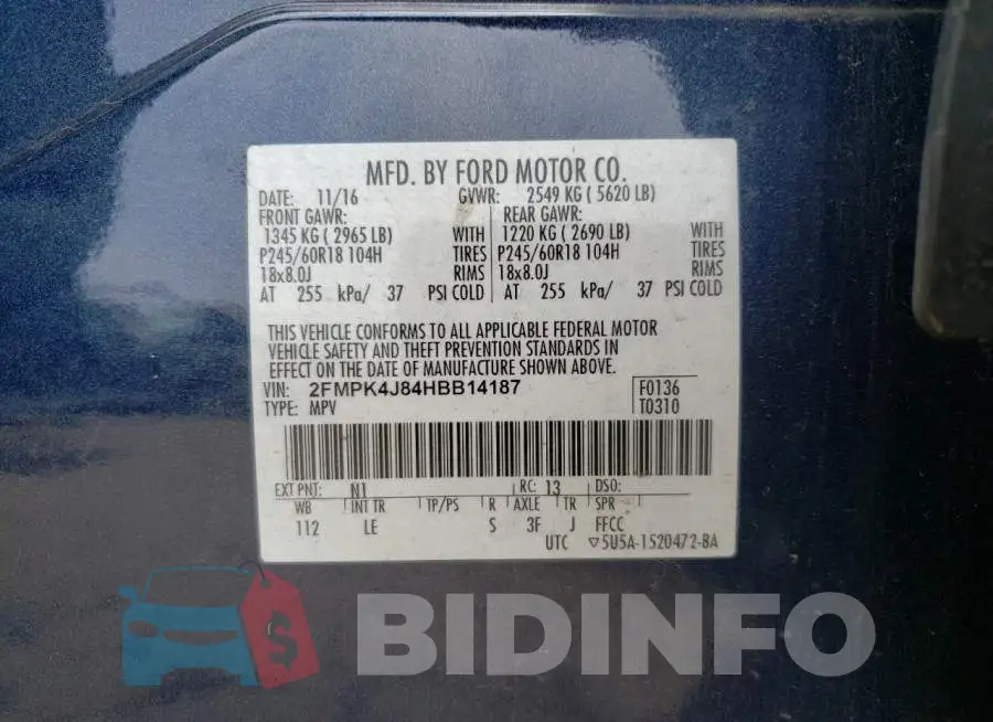 2FMPK4J84HBB14187 Photo# 13