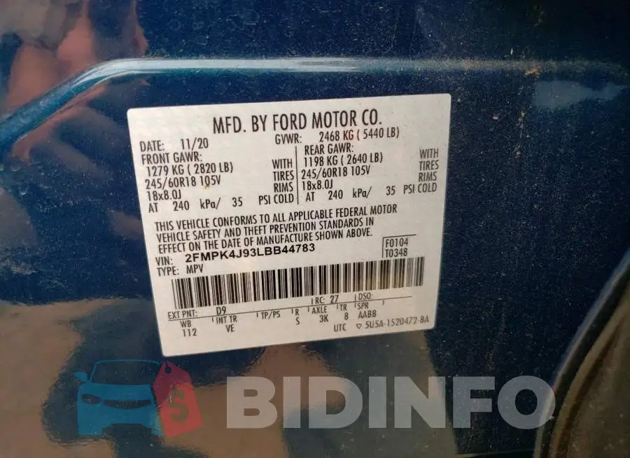 2FMPK4J93LBB44783 Photo# 13