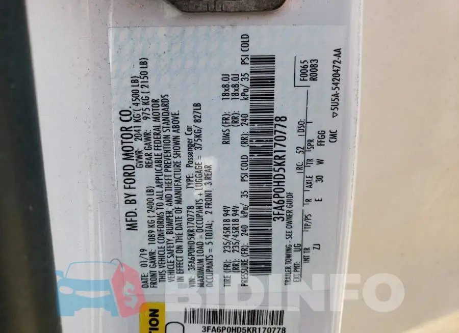 3FA6P0HD5KR170778 Photo# 12