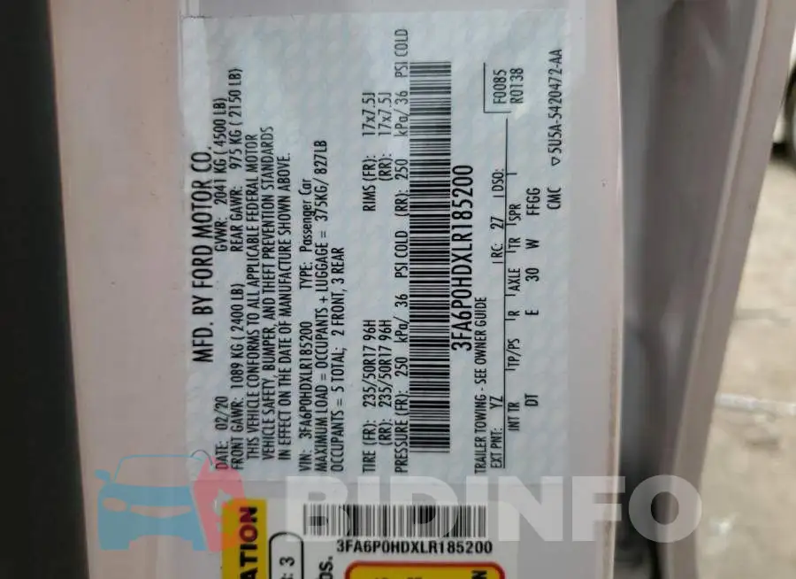 3FA6P0HDXLR185200 Photo# 13