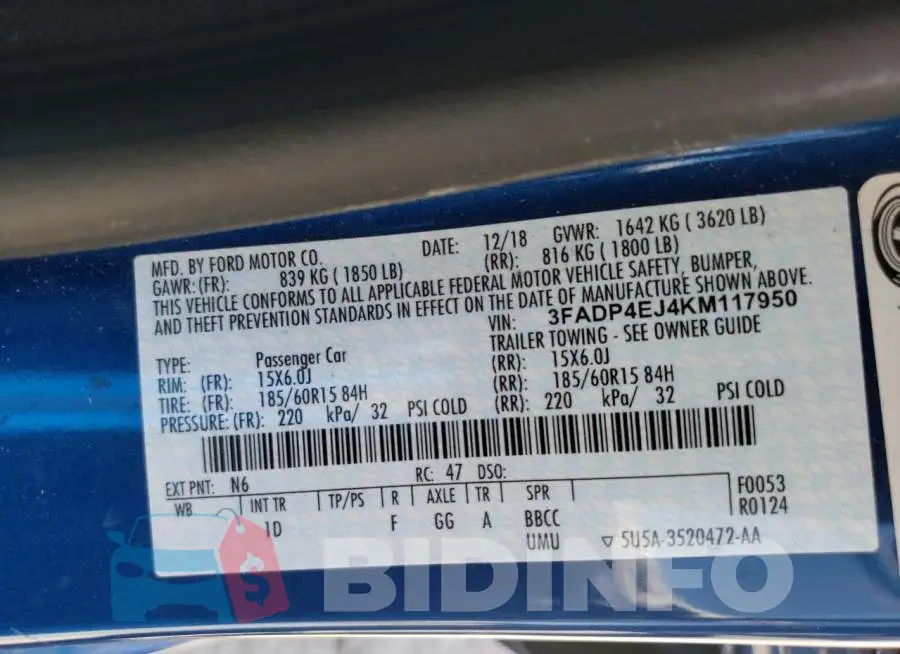 3FADP4EJ4KM117950 Photo# 12