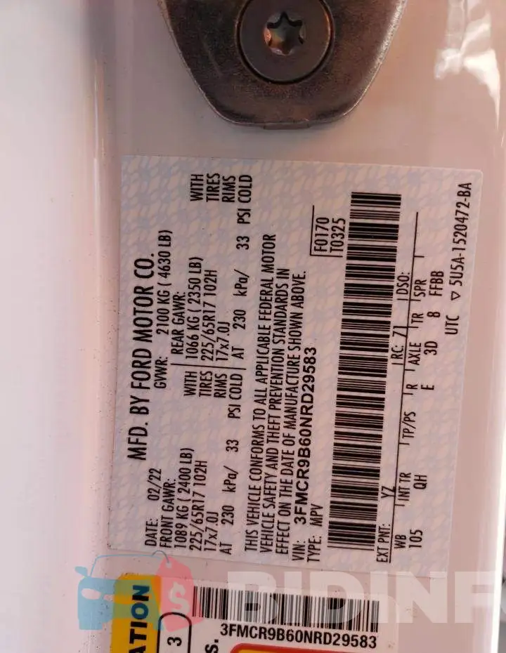 3FMCR9B60NRD29583 Photo# 14