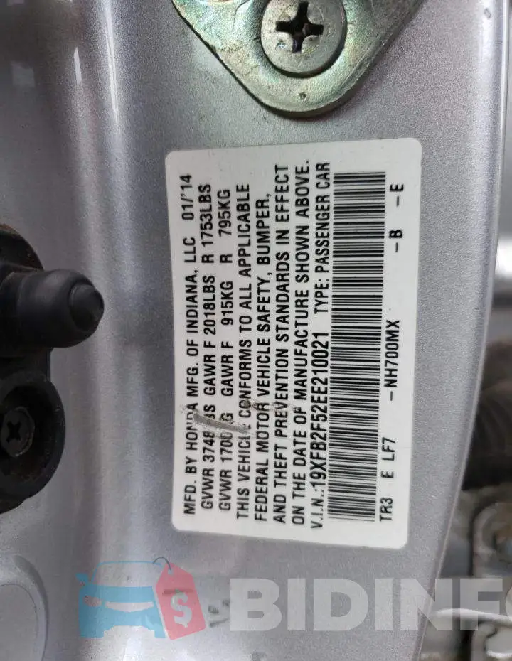 19XFB2F52EE210021 Photo# 12