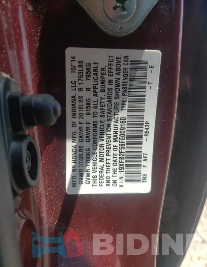 19XFB2F56FE009160 Photo# 12