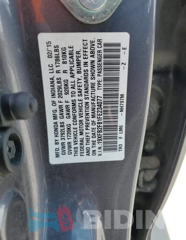 19XFB2F81FE234077 Photo# 12