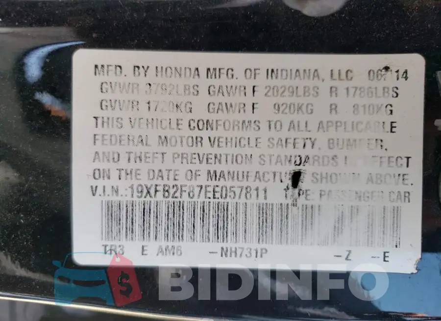 19XFB2F87EE057811 Photo# 12