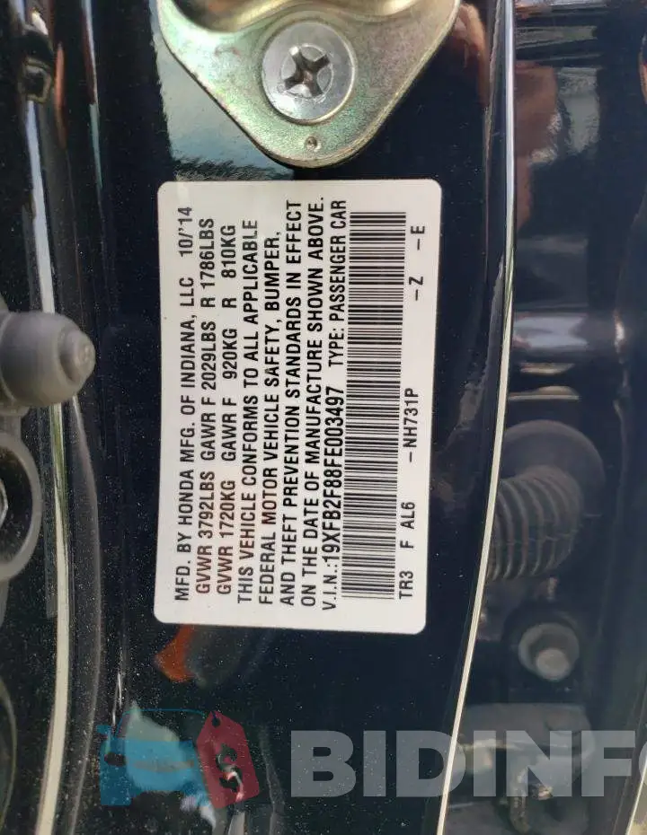 19XFB2F88FE003497 Photo# 12