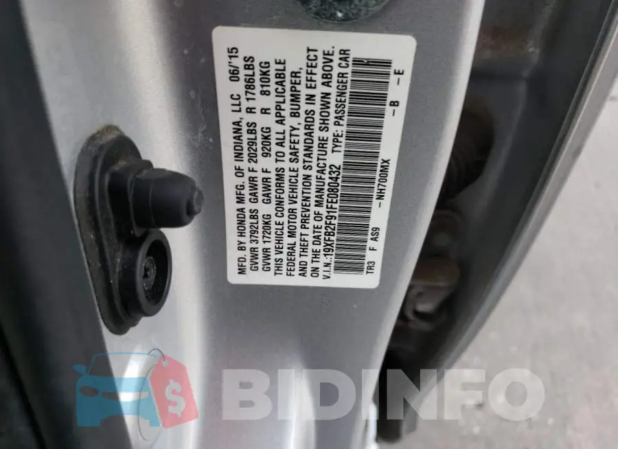 19XFB2F91FE080432 Photo# 12