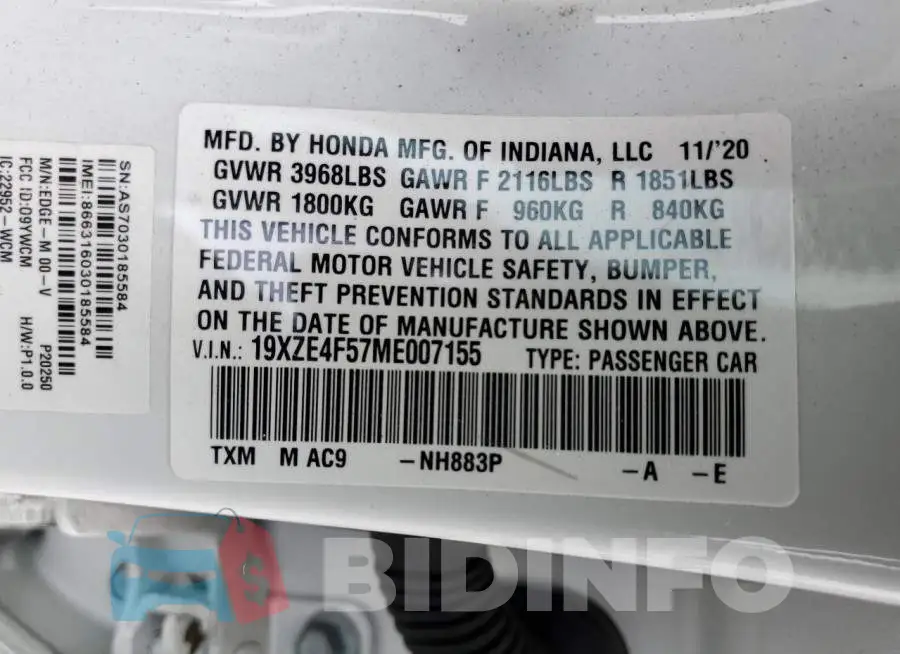 19XZE4F57ME007155 Photo# 12
