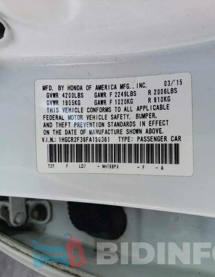 1HGCR2F36FA150361 Photo# 12