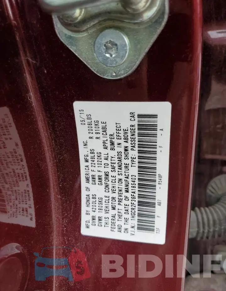1HGCR2F36FA185403 Photo# 12