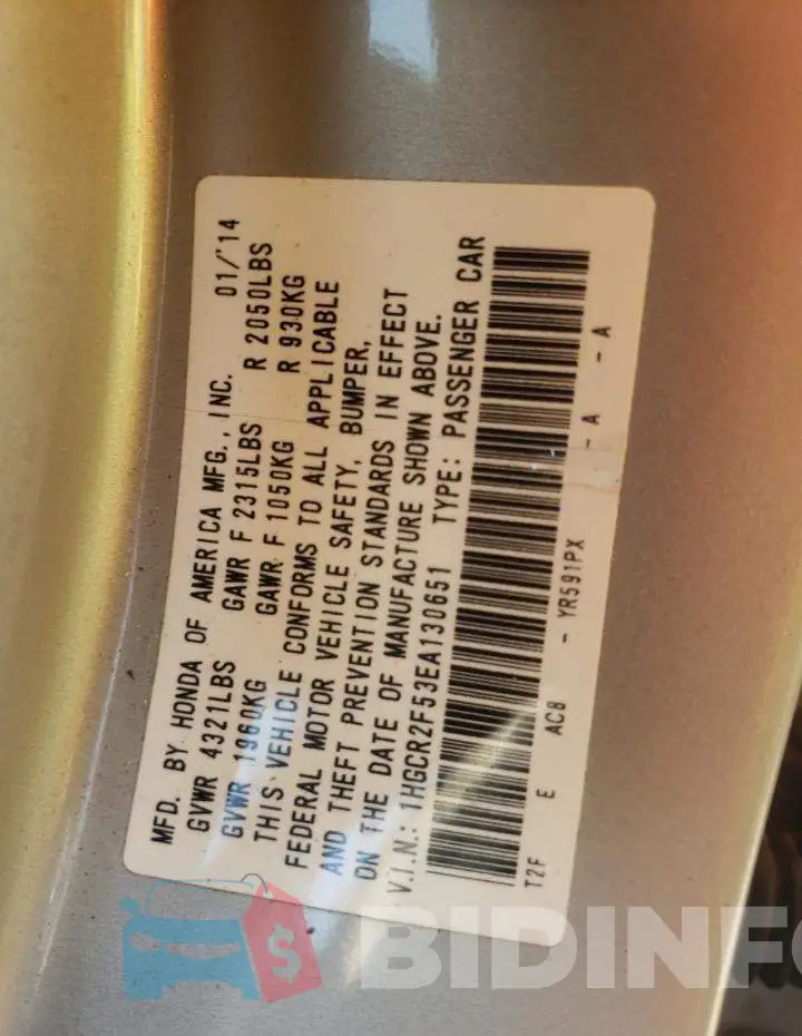 1HGCR2F53EA130651 Photo# 10