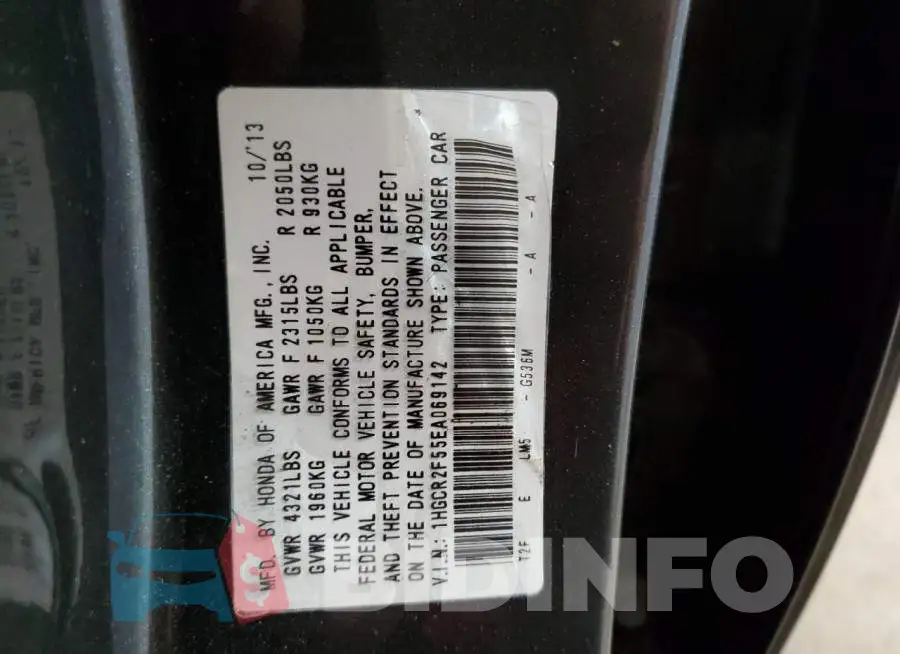 1HGCR2F55EA069142 Photo# 12