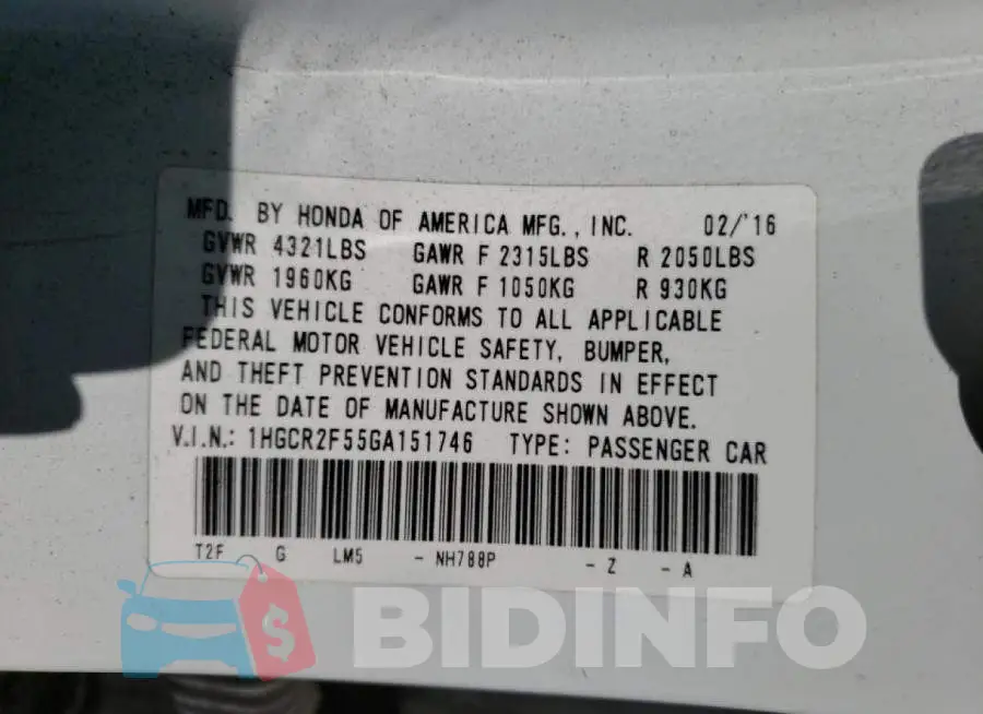 1HGCR2F55GA151746 Photo# 10